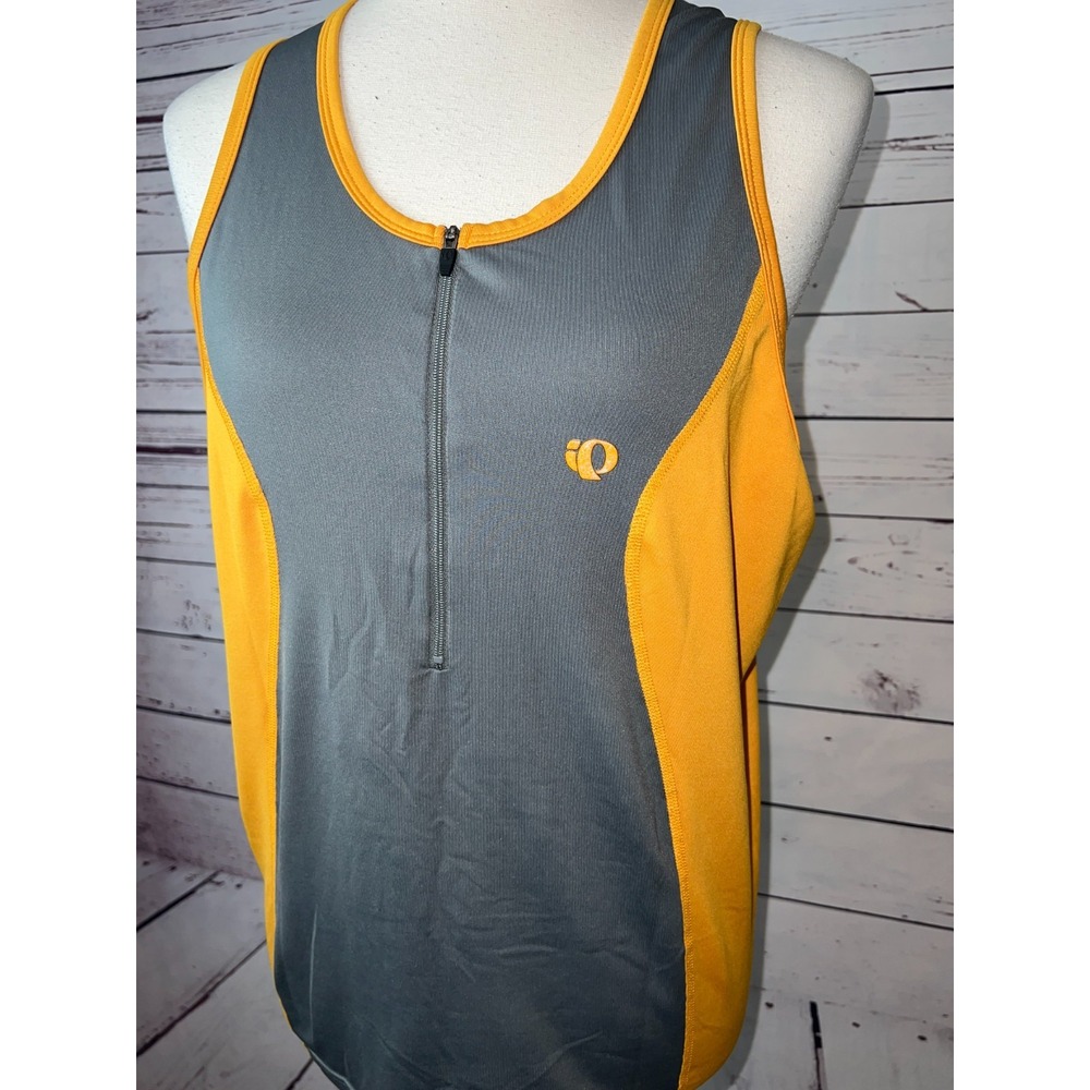 Pearl Izumi Cycling Tank Top Womens Large Gray Yellow Quarter Zip 1823 Biking - Picture 11 of 11